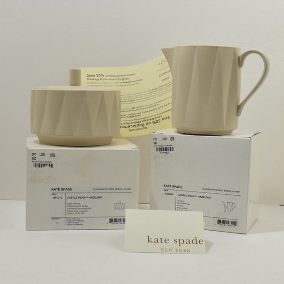 Kate Spade Lenox Castle Peak Creamer & Sugar Bowl & Lid New Neutral Hazelnut - Picture 7 of 8